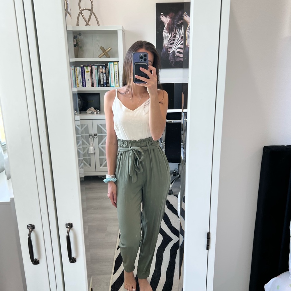 Francesca's Collections Sage Green Tie-Waist Jumpsuit